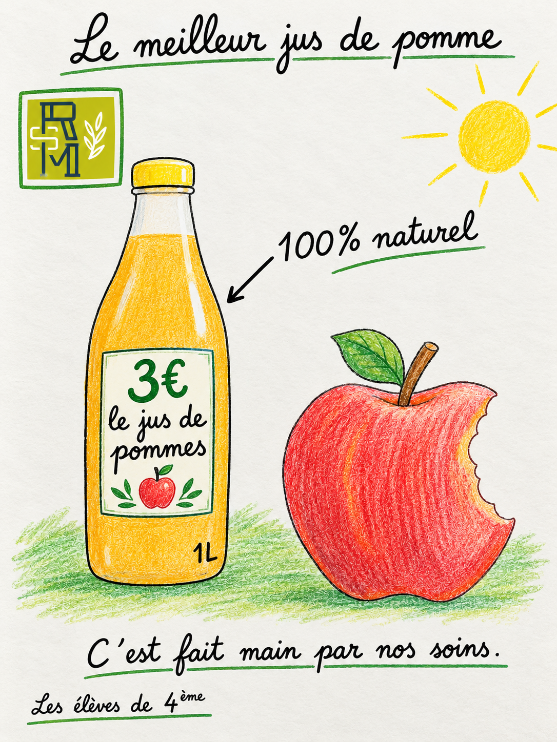 Affiche enfantine du jus de pomme
